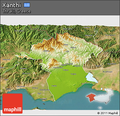 Physical 3D Map of Xanthi, satellite outside