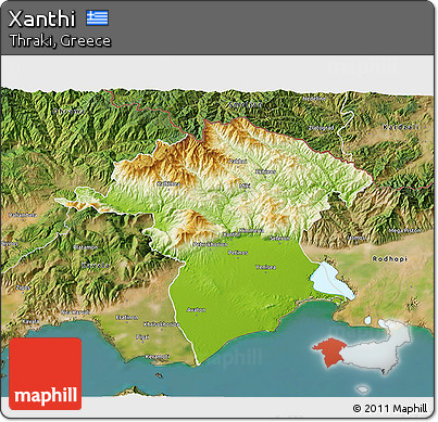 Physical 3D Map of Xanthi, satellite outside