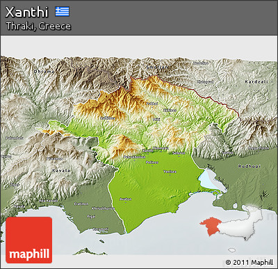 Physical 3D Map of Xanthi, semi-desaturated