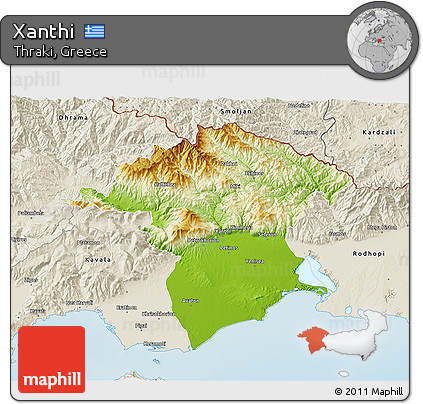 Physical 3D Map of Xanthi, shaded relief outside