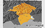 Political 3D Map of Xanthi, darken, desaturated
