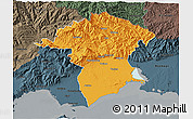 Political 3D Map of Xanthi, darken, semi-desaturated
