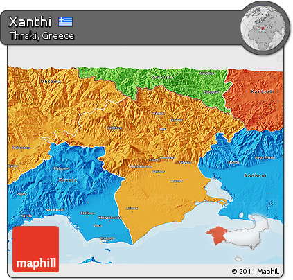 Political 3D Map of Xanthi