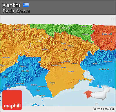 Political 3D Map of Xanthi