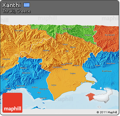 Political 3D Map of Xanthi