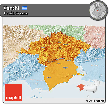 Political 3D Map of Xanthi, lighten