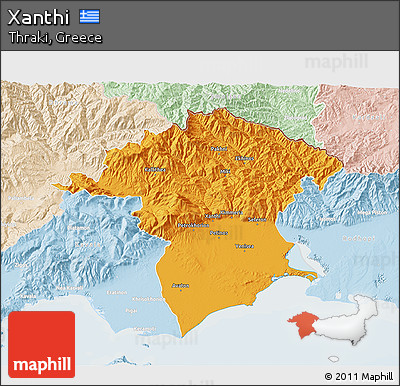 Political 3D Map of Xanthi, lighten