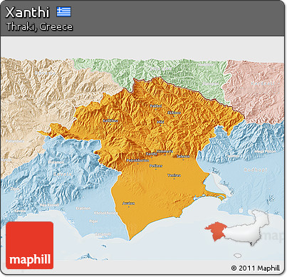 Political 3D Map of Xanthi, lighten