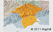 Political 3D Map of Xanthi, lighten, semi-desaturated