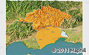 Political 3D Map of Xanthi, satellite outside