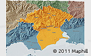 Political 3D Map of Xanthi, semi-desaturated