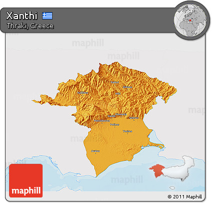 Political 3D Map of Xanthi, single color outside