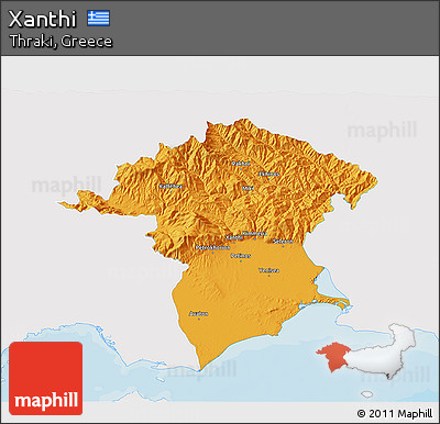 Political 3D Map of Xanthi, single color outside