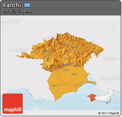 Political 3D Map of Xanthi, single color outside