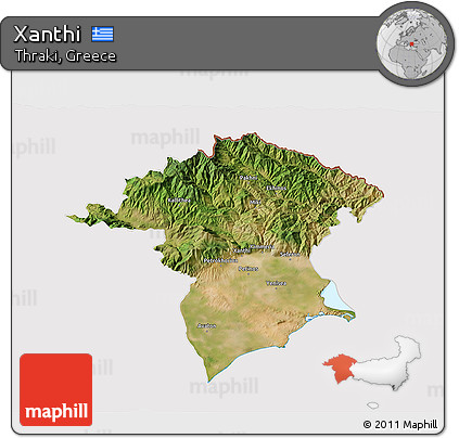 Satellite 3D Map of Xanthi, cropped outside