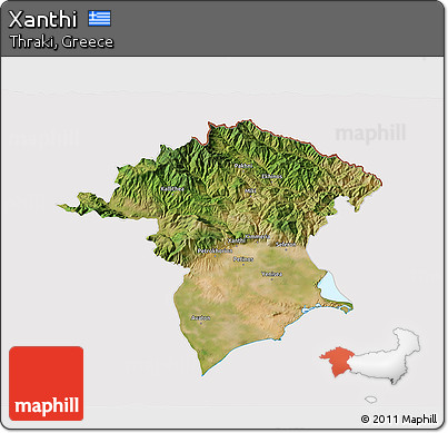 Satellite 3D Map of Xanthi, cropped outside