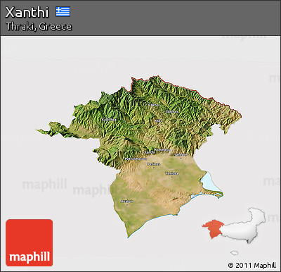 Satellite 3D Map of Xanthi, cropped outside