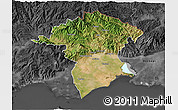 Satellite 3D Map of Xanthi, darken, desaturated