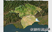 Satellite 3D Map of Xanthi, darken