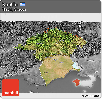 Satellite 3D Map of Xanthi, desaturated