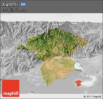 Satellite 3D Map of Xanthi, lighten, desaturated