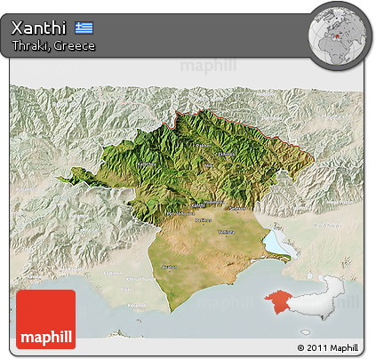 Satellite 3D Map of Xanthi, lighten