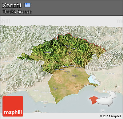 Satellite 3D Map of Xanthi, lighten