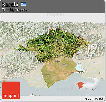 Satellite 3D Map of Xanthi, lighten