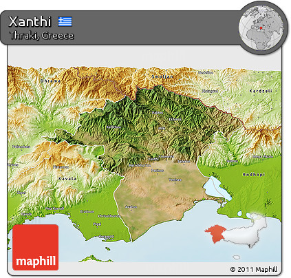 Satellite 3D Map of Xanthi, physical outside