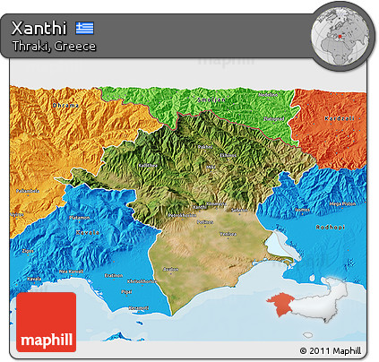 Satellite 3D Map of Xanthi, political outside