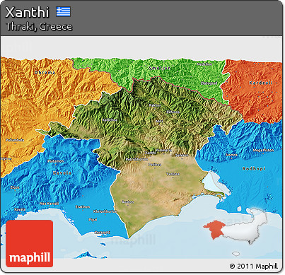 Satellite 3D Map of Xanthi, political outside