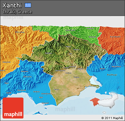 Satellite 3D Map of Xanthi, political outside