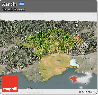 Satellite 3D Map of Xanthi, semi-desaturated