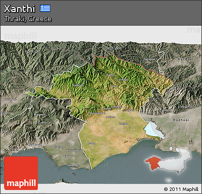 Satellite 3D Map of Xanthi, semi-desaturated