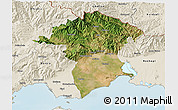 Satellite 3D Map of Xanthi, shaded relief outside