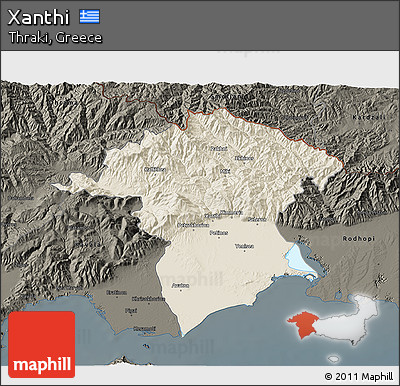 Shaded Relief 3D Map of Xanthi, darken