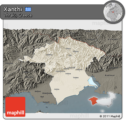 Shaded Relief 3D Map of Xanthi, darken