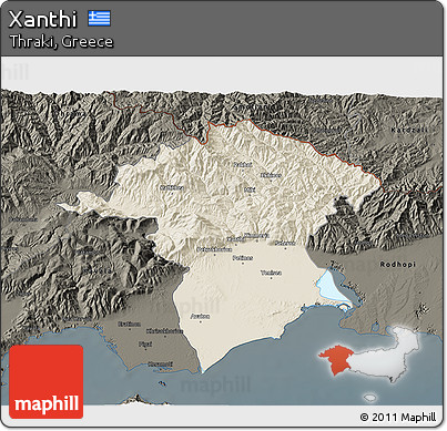 Shaded Relief 3D Map of Xanthi, darken