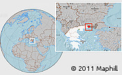 Gray Location Map of Xanthi, highlighted country, highlighted parent region, hill shading
