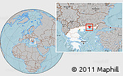 Gray Location Map of Xanthi, highlighted country, hill shading