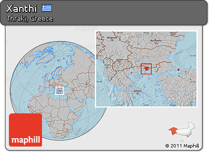Gray Location Map of Xanthi, hill shading
