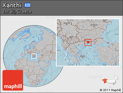 Gray Location Map of Xanthi, hill shading