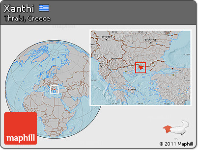 Gray Location Map of Xanthi, hill shading