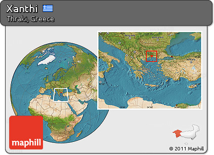 Satellite Location Map of Xanthi, within the entire country