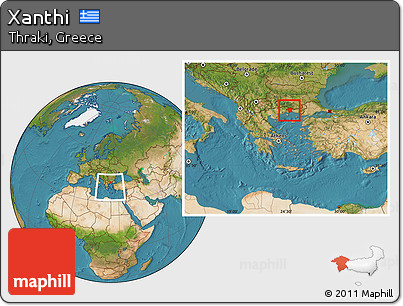 Satellite Location Map of Xanthi, within the entire country