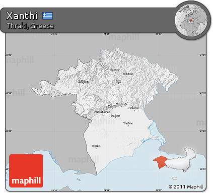 Gray Map of Xanthi, single color outside