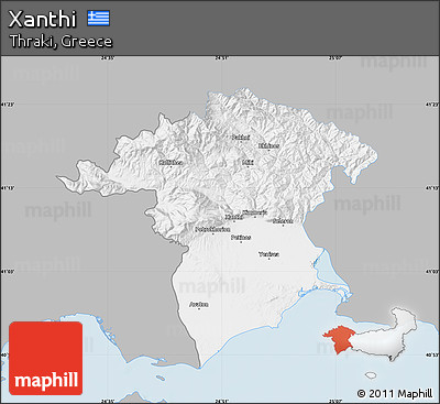 Gray Map of Xanthi, single color outside