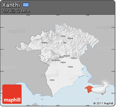 Gray Map of Xanthi, single color outside