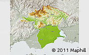 Physical Map of Xanthi, lighten, semi-desaturated