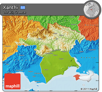 Physical Map of Xanthi, political outside